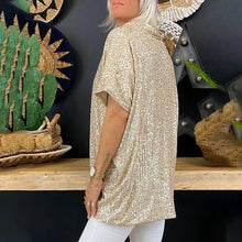 Laden Sie das Bild in den Galerie-Viewer, Lockeres T-Shirt mit V-Ausschnitt und Pailletten