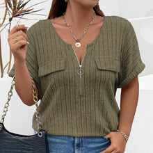 Laden Sie das Bild in den Galerie-Viewer, Einfarbiges Pullover-T-Shirt mit Reißverschluss