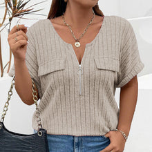 Laden Sie das Bild in den Galerie-Viewer, Einfarbiges Pullover-T-Shirt mit Reißverschluss