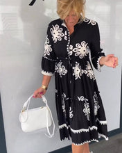 Laden Sie das Bild in den Galerie-Viewer, Kleid mit Blumendruck und 3/4-Ärmeln