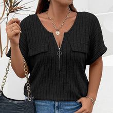 Laden Sie das Bild in den Galerie-Viewer, Einfarbiges Pullover-T-Shirt mit Reißverschluss