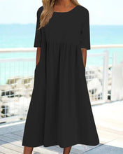 Laden Sie das Bild in den Galerie-Viewer, Einfarbiges Kleid aus Baumwollleinen