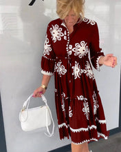 Laden Sie das Bild in den Galerie-Viewer, Kleid mit Blumendruck und 3/4-Ärmeln