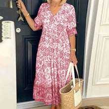 Laden Sie das Bild in den Galerie-Viewer, Kleid mit V-Ausschnitt und Blumendruck