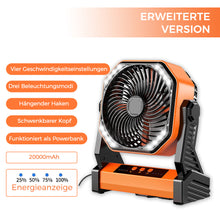 Laden Sie das Bild in den Galerie-Viewer, Tragbarer Ventilator für draußen mit LED-Licht