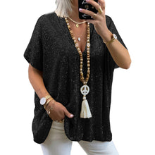 Laden Sie das Bild in den Galerie-Viewer, Lockeres T-Shirt mit V-Ausschnitt und Pailletten
