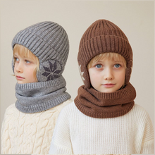 Laden Sie das Bild in den Galerie-Viewer, Kinder-Winter-Fleece-Schal-Anzug-Strickmütze