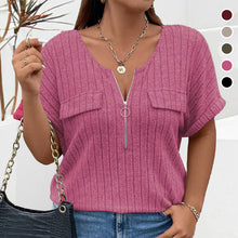 Laden Sie das Bild in den Galerie-Viewer, Einfarbiges Pullover-T-Shirt mit Reißverschluss