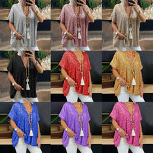 Laden Sie das Bild in den Galerie-Viewer, Lockeres T-Shirt mit V-Ausschnitt und Pailletten