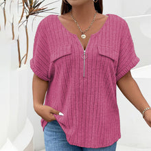 Laden Sie das Bild in den Galerie-Viewer, Einfarbiges Pullover-T-Shirt mit Reißverschluss