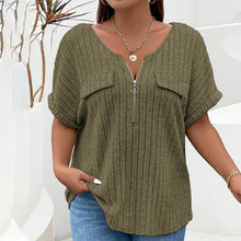 Laden Sie das Bild in den Galerie-Viewer, Einfarbiges Pullover-T-Shirt mit Reißverschluss