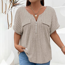 Laden Sie das Bild in den Galerie-Viewer, Einfarbiges Pullover-T-Shirt mit Reißverschluss