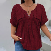 Laden Sie das Bild in den Galerie-Viewer, Einfarbiges Pullover-T-Shirt mit Reißverschluss