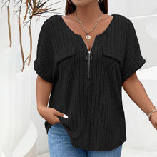 Laden Sie das Bild in den Galerie-Viewer, Einfarbiges Pullover-T-Shirt mit Reißverschluss