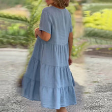 Laden Sie das Bild in den Galerie-Viewer, Schlichtes Kleid aus Baumwollleinen mit V-Ausschnitt