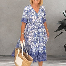Laden Sie das Bild in den Galerie-Viewer, Kleid mit V-Ausschnitt und Blumendruck