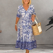 Laden Sie das Bild in den Galerie-Viewer, Kleid mit V-Ausschnitt und Blumendruck