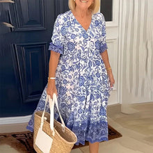 Laden Sie das Bild in den Galerie-Viewer, Kleid mit V-Ausschnitt und Blumendruck
