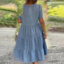 Laden Sie das Bild in den Galerie-Viewer, Schlichtes Kleid aus Baumwollleinen mit V-Ausschnitt
