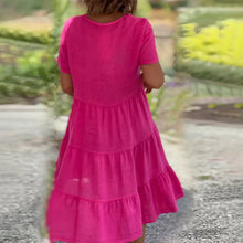 Laden Sie das Bild in den Galerie-Viewer, Schlichtes Kleid aus Baumwollleinen mit V-Ausschnitt
