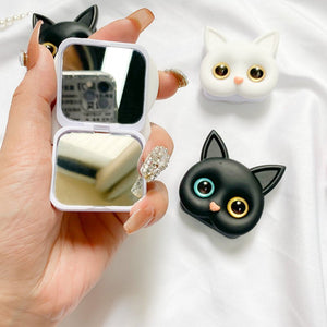 Tragbarer 3D-Katzen-Handyhalter mit Schminkspiegel