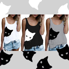 Laden Sie das Bild in den Galerie-Viewer, Ärmelloses Shirt mit Katzendrucken

