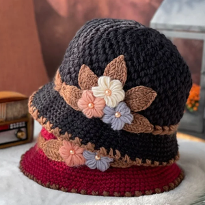 Verdickte Damen-Wollmütze mit Blumenmuster