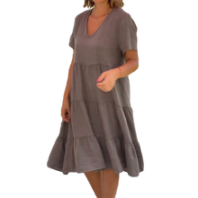 Laden Sie das Bild in den Galerie-Viewer, Schlichtes Kleid aus Baumwollleinen mit V-Ausschnitt
