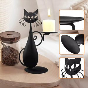 Schwarze Katze Kerzenhalter